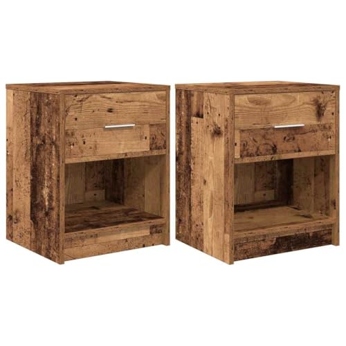 kangqiling Nachttische 2 Stück mit Schublade aus antikem Holz 40 x 34 x 50 cm, Braun, 858782