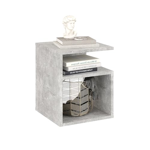 KOMTO Nachttisch Beton – Nachtschrank, Beistelltisch mit 2 offene Fächer, Nachtischschrank für Schlafzimmer, Wohnzimmer | Bedside Table KABA 35 x 35 x 41,5 cm