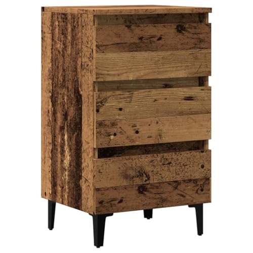 kangqiling Nachttisch mit Metallbeinen antikes Holz 40 x 35 x 69 cm, Braun, 856424