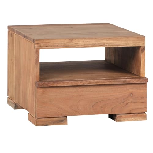 KADIMA DESIGN Nachttisch Mumbai Massiv-Holz Akazie Nacht-Kommode 30 cm 1 Schublade Ablage Nachtschrank Landhaus-Stil Echt-Holz