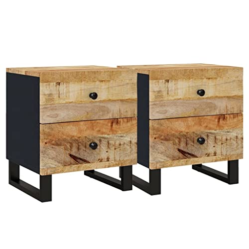 vidaXL 2X Nachttisch mit Stauraum Industrie-Stil Nachtschrank Nachtkonsole Nachtkommode Schlafzimmer Schrank Kommode 40x33x46cm Massivholz Mango
