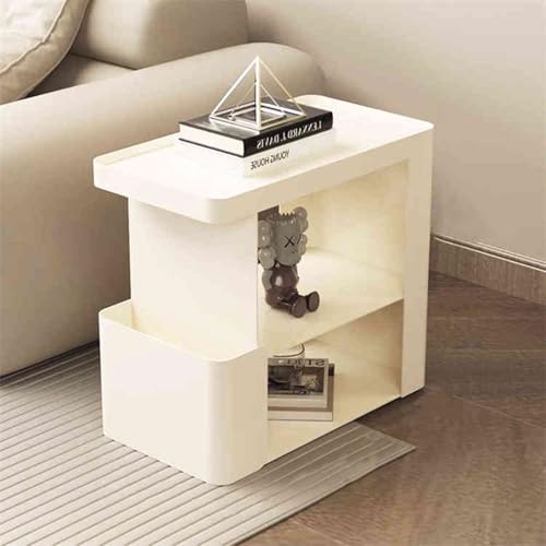 Rollbarer Beistelltisch mit Rädern, Nachttisch mit Rädern, Nachttisch aus Metall für Schlafzimmer, Wohnzimmer, Arbeitszimmer (weiß ohne Rad)