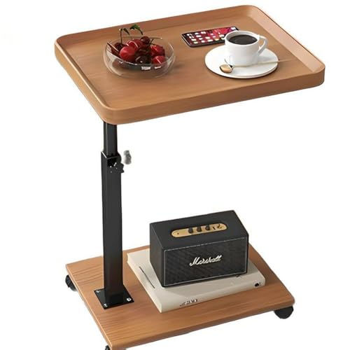 MUMUXIAO Höhenverstellbarer Beistelltisch in C-Form mit feststellbaren Rollen, um 360° drehbarer Tabletttisch zum Essen, Lesen, Laptop im Bett/Couch/Krankenhaus (Khaki)