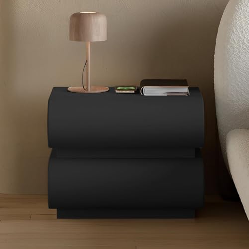 Nachttisch aus Holz, moderner Nachttisch aus Kunstleder mit zwei Schubladen, Schlafzimmermöbel