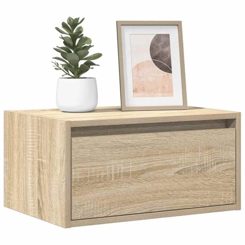 QJBSAVVA Wand-Nachttisch mit LED-Beleuchtung, Holzwerkstoff Sonoma-Eiche, RGB-Lichtsteuerung, platzsparend für Schlafzimmer und Wohnzimmer