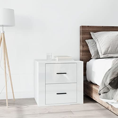 Nachttisch, Beistellschrank Beistelltisch Aktenschrank Nachtschrank Nachtkästchen Sideboard kommode Geeignet für Schlafzimmer Wohnzimmer Arbeitszimmer Büro Hochglanz-Weiß 50x39x47 cm