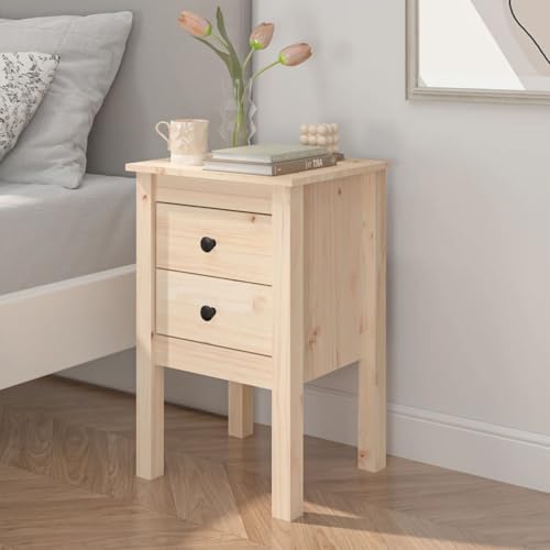 Gecheer Nachttisch 40x35x61,5 cm Massivholz Kiefer, Nachtschrank Nachtkonsole Nachtkommode Schlafzimmer Schrank Kommode/ 813689