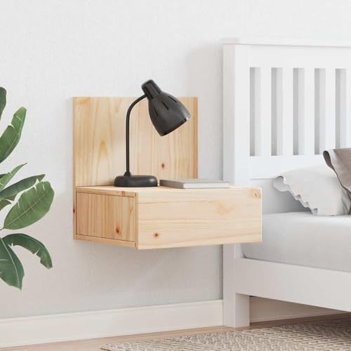 Gecheer Wandmontierter Nachttisch Braun 42 x 32.5 x 40 cm Massivkiefer, Schlichte Nachtkommode für Wohnzimmer Schlafzimmer Studentenbude