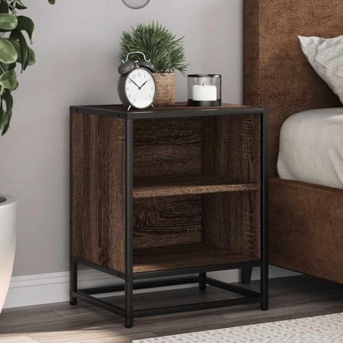 MOBCANT Nachttisch, Sofatisch Beistellschrank Couchtisch Schränkchen Geeignet für Schlafzimmer Wohnstube Wohnung Hotel Braun Eichen-Optik 40x31x50 cm Holzwerkstoff Metall