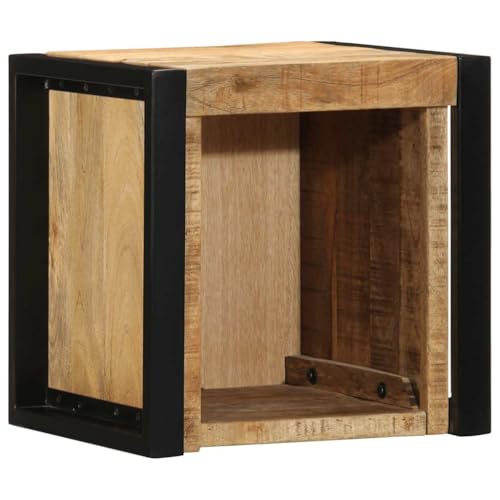 Bucmath Nachttisch 40x35x40 cm Raues Mango-Massivholz, Wandmontage, Schlafzimmer Beistelltisch mit Stauraum für Bücher, Robuste Platte, Natürliches Finish