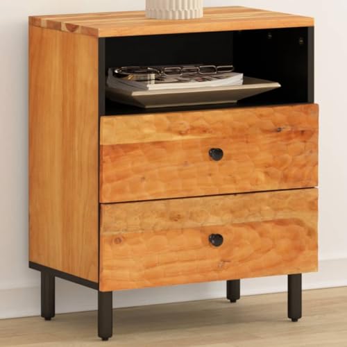 Gecheer Nachttisch 50x33x60 cm Massivholz Akazie, Nachtschrank Nachtkonsole Nachtkommode Schlafzimmer Schrank Kommode/ 356865