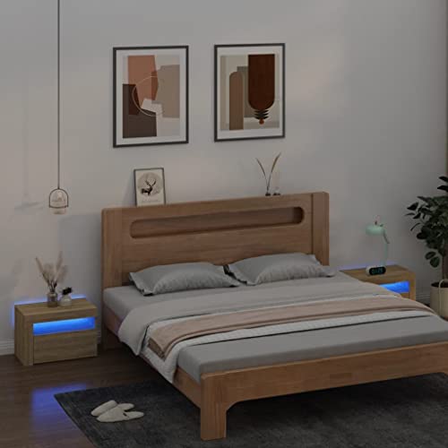 KATERYY Nachttische 2 STK. mit LEDs Sonoma-Eiche 60x35x40 cm,Moderner Nachttisch mit RGB Beleuchtung und reichlich Stauraum Sonoma Eiche Schlafzimmer, Nachttische