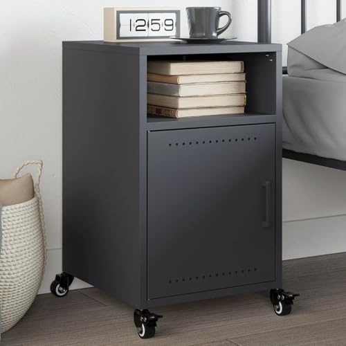 Xichuzi Nachttisch Anthrazit 36x39x59 cm Stahl, Nachtschrank, Nachtkästchen, Bedside Table, Nachtkommode, Nightstand, Nachttischschrank, Nachtkonsole - 846720