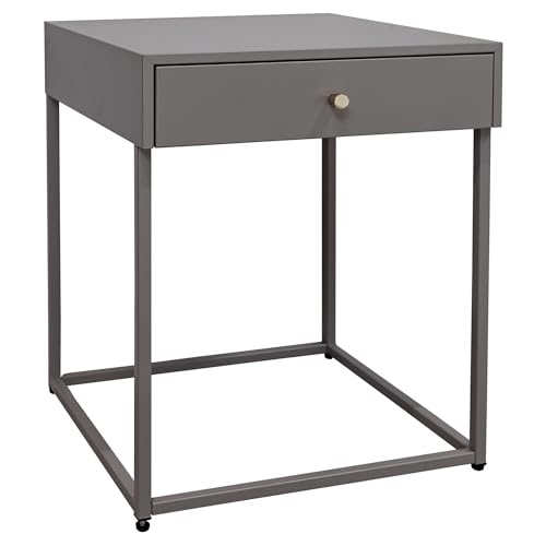 osoltus Nachttisch grau Metall | Beistelltisch Soft-Close Schublade Industriedesign | Cube Grey Series