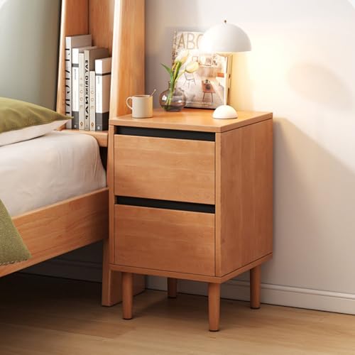 Mid Century Modern Nachttisch, Massivholz schmaler Nachttisch, Beistelltisch mit 2 Schubladen, Nachttisch Beistelltisch für Schlafzimmer, Wohnzimmer, Arbeitszimmer, Büro(30x30x49cm, Natural Wood)