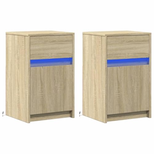 HEFZGDB Nachttische mit LED-Leuchten 2 STK. Sonoma Eiche Holzwerkstoff Nachttisch Organizer Nachtkästchen Couchtisch Nachttischschrank für Gästezimmer Wohnzimmer Schlafzimmer Hotel