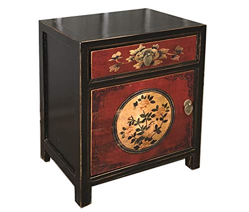OPIUM OUTLET Nachtkästchen Nachttisch Nachtkommode Nachtschrank Nachtschränkchen Kommode chinesisch asiatisch orientalisch Vintage Shabby-chic antik (Design 9)