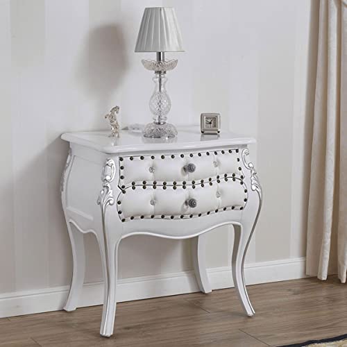 Simone Guarracino Luxury Design gewölbt Brilliant Moderner Nachtkonsole weiß lackiert Glanz Blattsilber Kunstleder weiß Crystal Sw Knöpfe Haken