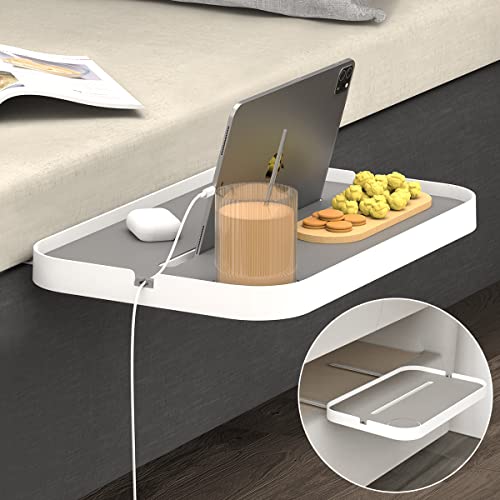Nachttischregal für Bett, Bett-Organizer für Boxspringbetten, Nachttisch für Tellerbetten, Nachttisch für Plattformbetten mit Matratzenstärke: 15 cm, abnehmbares Silikon-Pad, Dämpfer-Design, Weiß