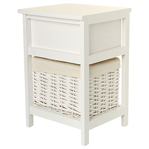 Nachttisch, Schubladen, Chic Stil, aus Holz, Weiß