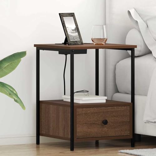 Tidyard Nachttisch mit Ladestation Braune Eiche Holzwerkstoff, Moderner Nachtschrank Nachtkommode für Wohnzimmer Schlafzimmer859438