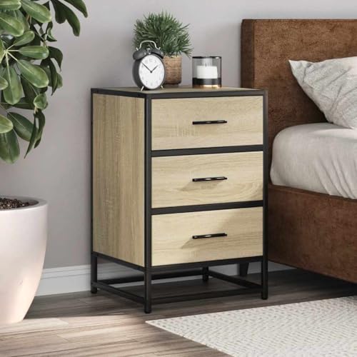 MOBCANT Nachttisch, Telefontisch Bedside Table Nightstand Bettablage Geeignet für Wohnung Wohnstube Schlafsaal Hotel Sonoma-Eiche 40x34,5x60 cm Holzwerkstoff und Metall