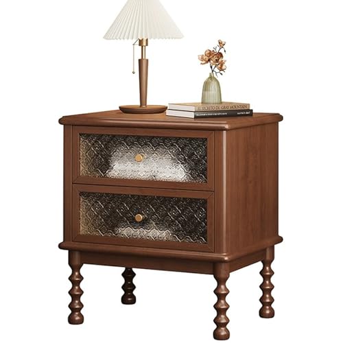 Nachttisch Aus Holz, Nachttisch Mit Zwei Schubladen, Nachttisch Im Vintage-Stil, Abgerundete Ecken, Gestell Aus Massivholz, Stabil Und Langlebig, Für Schlafzimmer, Wohnzimmer, Schlafsaal(Brown)