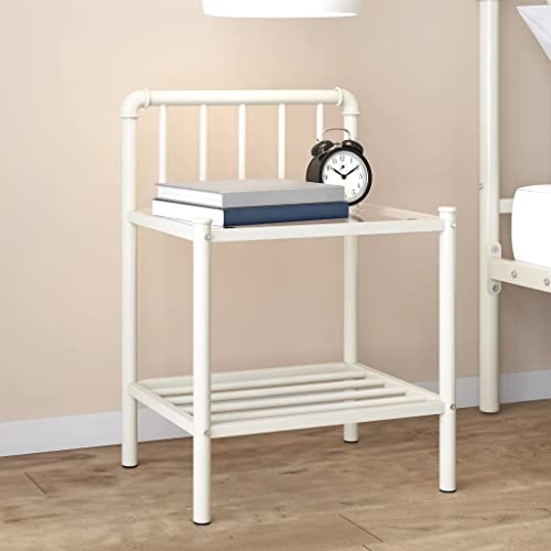 WKIEQACO Tische, Nachttische, Nachttisch, Weiß und Transparent, 45 x 34,5 x 62,5 cm, Metall und Glas