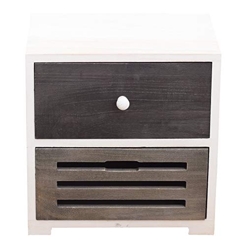 Rebecca Mobili Nachttisch Shabby für Schlafzimmer, Badschrank mit 2 Schubladen, Paulownienholz, Weiß Grau – Maße: 36 x 35 x 24 cm (HxLxB) - Art. RE4600