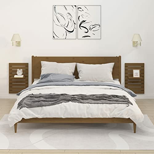 Fasba Wand-Nachttische 2 STK. Honigbraun Massivholz Kiefer, Beistelltisch mit viel Stauraum, Nachtschrank, Nachtkommode, Nachtkonsole/ 824771