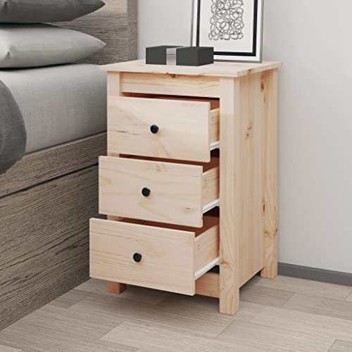 Higsose Nachttisch Schlafzimmer mit 3 Schubladen 40x35x61,5 cm Beistelltisch Eleganten Design Nachtschrank Dekorative Wohnzimmer Telefontisch Robuste Oberplatte Braun Massivholz Kiefer