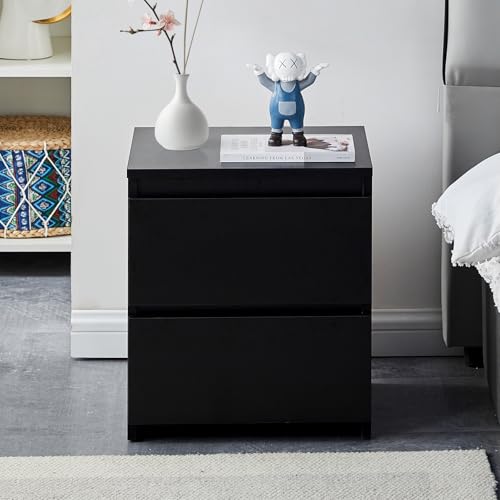TUKAILAI Nachttisch, Schwarz Nachtschrank mit 2 Schublade, Beistelltisch Modern für Wohnzimmer und Schlafzimmer, Holz Nachttisch Schrank 40 x 34 x 46 cm