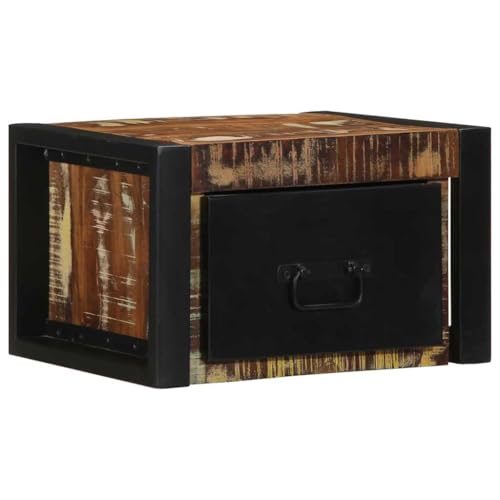 QZZCED Nachttisch zur Wandmontage, mit Griff aus recyceltem Massivholz, geräumiger Stauraum für Bücher und Gläser, robustes Teak- und Kiefernmaterial, Stil