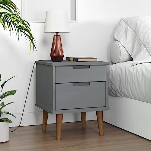 puraday Nachttisch MOLDE Grau 40x35x48 cm Massivholz Kiefer Nightstand Nachtkommode Komodenschrank Kommode Industrial Kommode Schubladen Nachttisch Holz Nachttisch Modern Industrial Möbel