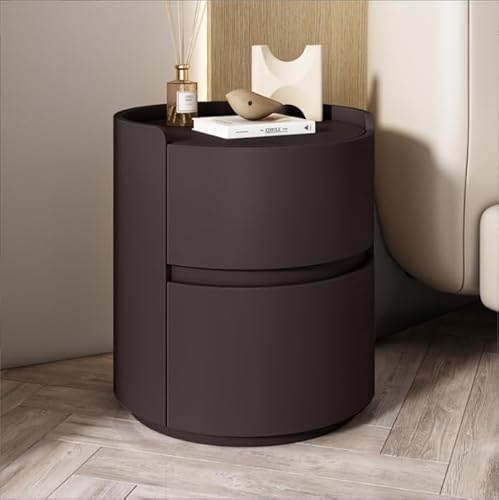 Massivholz Weiß Nachttisch mit Aufbewahrungsschubladen Modern Minimalistisch Runder Schlafzimmer Beistelltisch Kommode Holz Nachttisch für Schlafzimmer Mini Nachttisch mit Dunkelbraun Finish 45x