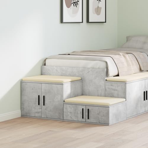 MNISDFL Aufbewahrungsschrank Grau Beton Bedside Table kommode mit schubladen for Wohnzimmer Schlafzimmer 103x41x40 cm aus Ingenieurholz