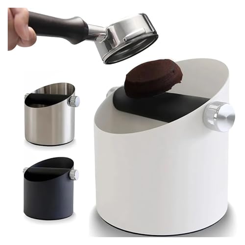 Große Kapazität Espresso Klopfbox mit rutschfestem Boden - Stahl Klopfbox für Espressomaschine - Silber Weiß Schwarz - Perfektes Kaffeezubehör für Home Baristas