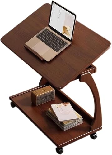 MESCXTY C-Sofa Tisch, 40 ° verstellbarer Neigungswinkel, multifunktionaler Laptop-Couchtisch mit 360° drehbarem Rad (Nussbaum, 60 x 40 x 63 cm)