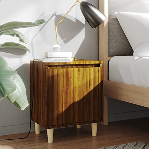 Fasba Nachttisch mit Massivholz-Beinen Braun Eichen-Optik 40x30x50cm, Beistelltisch mit viel Stauraum, Nachtschrank, Nachtkommode, Nachtkonsole