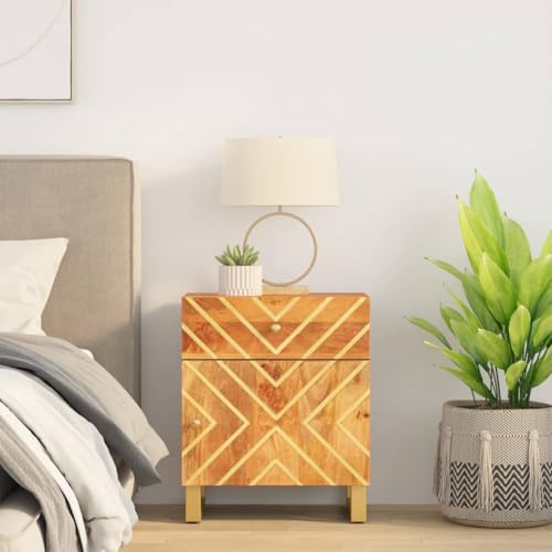 LVHUIDEH Nachttisch mit 1 Schublade und 1 Tür, Beistelltisch, kompakte Nachtschrank, Telefontisch, Nachtkonsole für Schlafzimmer Wohnzimmer, 50 x 33 x 60 cm, Massivholz Mango + Eisen