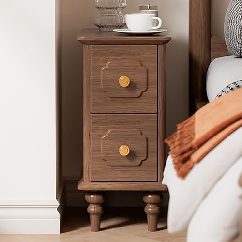 Schmaler brauner Nachttisch mit 2 Schubladen, kleiner Nachttisch, kompakter Nachttisch (40 cm) – ideal für Schlafzimmer, Wohnzimmer oder Gästezimmer