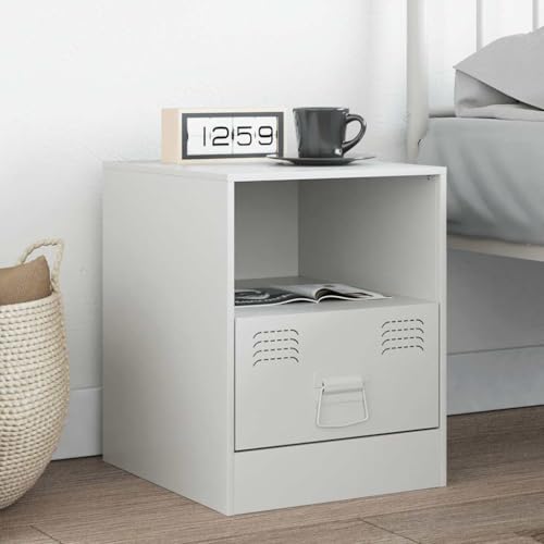 MOBCANT Nachttisch, Beistelltisch Nachttischschrank Nachtisch Nachtkästchen Geeignet für Wohnung Schlafzimmer Wohnstube Hotel Weiß 34,5x39x44 cm Stahl