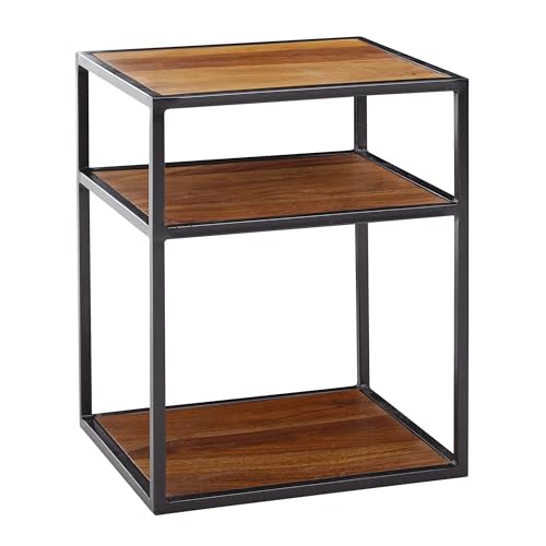 FineBuy Nachttisch Sheesham Massivholz/Metall 40x50x35 cm Beistelltisch Hoch, Design Nachtkonsole Boxspringbett mit Ablage, Industrial Wohnzimmertisch Hoch mit Stauraum
