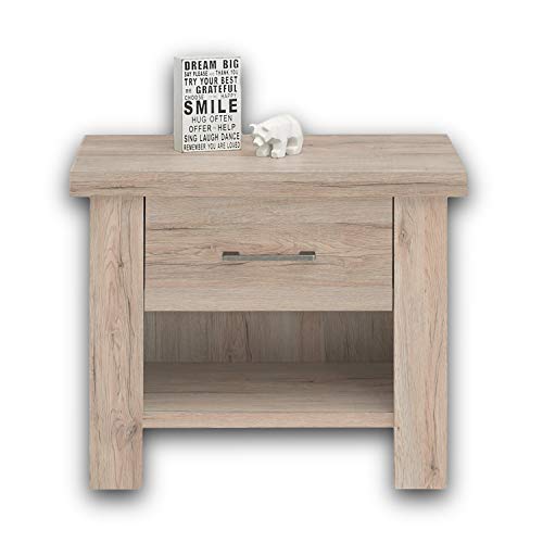 LUCA KOMFORT Eleganter Nachttisch im Landhausstil - Stilvoller Nachtschrank mit Schubladen in Eiche San Remo für Ihr Bett - 60 x 49 x 42 cm (B/H/T)