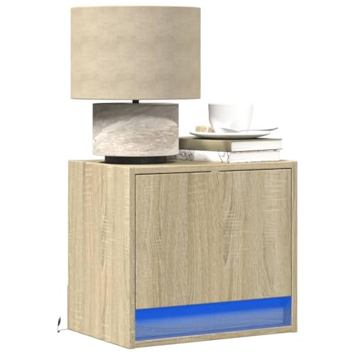 LLEZKBR Tische-Nachttische-Wand-N achtkommode mit LED-Leuchten Sonoma Eiche