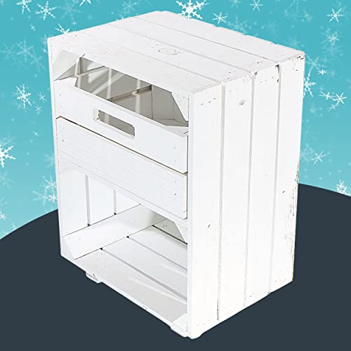 2 weiße Nachttische mit Schublade 30,5cm x 40cm x 54cm Nachtschrank Tisch Regalkiste Apfelkisten Weinkisten Obstkiste Weiss Shabby chic Ablage Landhaus DIY modern