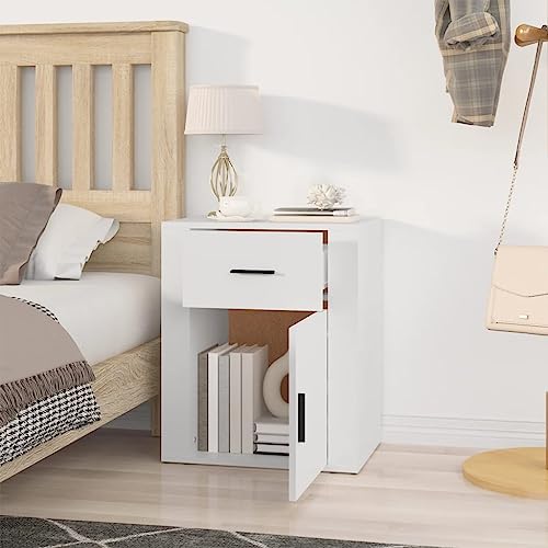 HEFZGDB Nachttisch Weiß 50x36x60 cm Holzwerkstoff Nachttisch Vintage Nachtkästchen Wohnzimmertisch Küchentisch für Hotel Schlafzimmer Gästezimmer Wohnzimmer