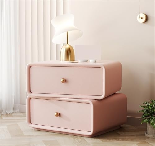 Generisch Nachttisch im Creme-Stil, drehbarer Würfel-Nachttisch, Leichter Luxus-Nachttisch, Beistelltisch aus Leder, moderner, einfacher Schlafzimmer-Beistelltisc h, Nachttisch mit 2 Schubladen (weiß)