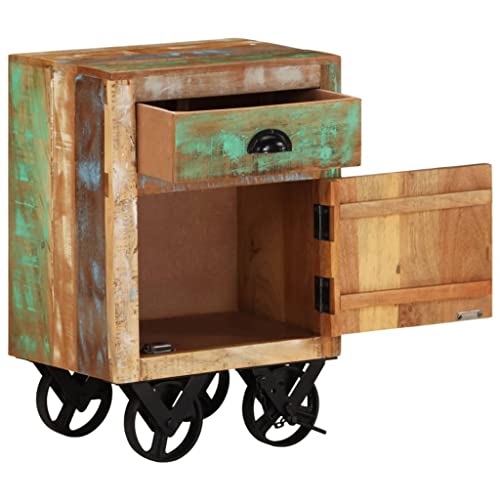 Wenjingqi 328316 Nachttisch mit Rollen, aus recyceltem Massivholz, 40 x 30 x 57 cm, mehrfarbig