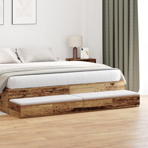 Qnhdfrt Rustikaler Nachttisch aus Massivholz Altholz mit 4 Schubladen, Schmal 36,5 cm, Braun, Rechteckig, 200x16,5 cm für Schlafzimmer, Vintage Look und Platzsparendes Design